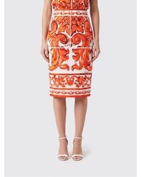 Dolce & Gabbana - Dolce &Amp Gabbana High-Waisted Majolica-Print Stretch-Silk Pencil Skirt - Lyst