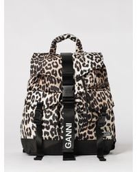 Ganni - Recycled Nylon Backpack With Animal Print - Lyst