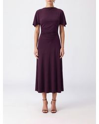 Victoria Beckham - Blousey Stretch-Jersey Short-Sleeved Midi Sheath Dress - Lyst