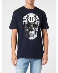 Philipp Plein - Cotton T-Shirt With Skull Print And Rhinestone Hexagon Logo - Lyst