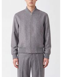 Lardini - Pure Virgin Wool Bomber Jacket With Ribbed Collar And Trims - Lyst
