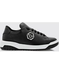 Philipp Plein - Low-Top Smooth Leather Sneakers With Hexagon Logo And Monogram - Lyst