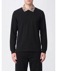 Burberry - Long-Sleeved Cotton Polo With Check Pattern Collar - Lyst
