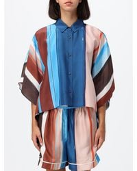 Fendi - Cropped Silk Shirt With Multicolour Stripes And Dropped Shoulders - Lyst