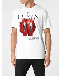 Philipp Plein - Cotton T-Shirt With Graphic Print And Rhinestone Applications - Lyst
