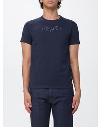 Fendi - Slim Fit Cotton T-Shirt With Contrast Embroidered Logo - Lyst