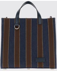 Fendi - Striped Denim Tote Bag With Double Handle And Detachable Shoulder Strap - Lyst