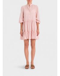 Twinset - Cotton Mini Shirt Dress With Balloon Sleeves And Mandarin Collar - Lyst