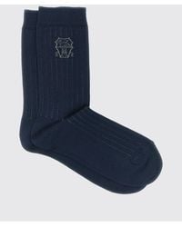 Brunello Cucinelli - Ribbed Cotton Socks With Logo - Lyst