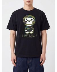 A Bathing Ape - Cotton T-Shirt With Front Graphic Logo Print - Lyst
