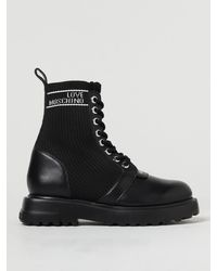Love Moschino - Ankle Boots In Leather And Stretch Knit - Lyst