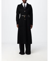 Elisabetta Franchi - Single-Breasted Long Pure Wool Coat With Waist Belt - Lyst