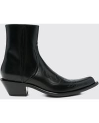 Acne Studios - Leather Western Ankle Boots With Tapered Toe And Side Zip - Lyst