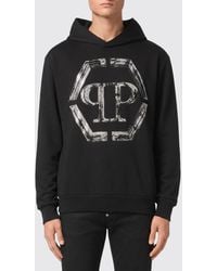 Philipp Plein - Cotton Hoodie With Hexagon Logo And Monogram - Lyst
