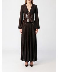 Elisabetta Franchi - Long Viscose Blend Evening Gown With A Corset Bodice And V-Neck - Lyst