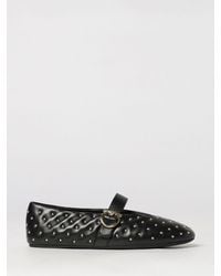 Ferragamo - Gancini Buckle Studded Nappa Mary Jane Flats - Lyst