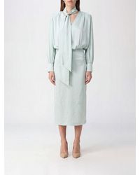 ROTATE BIRGER CHRISTENSEN - Recycled Satin Midi Sheath Dress With Scarf Neck - Lyst