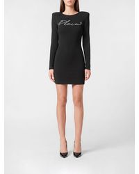 Philipp Plein - Slim Fit Jersey Sheath Mini Dress With Padded Shoulders - Lyst
