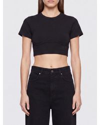 The Attico - Cropped Corset-Style Cotton T-Shirt With Embroidered Logo - Lyst