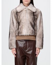 Twinset - Cropped Faux Fur Jacket With Classic Collar And Concealed Fastening - Lyst