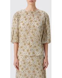 Isabel Marant - Floral Print Viscose Blouse With Short Sleeves And Ruched Shoulders - Lyst