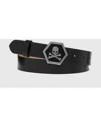 Philipp Plein - Smooth Leather Belt With Metal Buckle And Skull Print - Lyst
