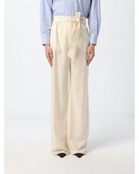 Max Mara - Wide Leg Virgin Wool Trousers With Tie Belt - Lyst