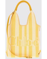Chloé - Chlo&Eacute Striped Cotton Handbag With Jacquard Logo And Leather Handles - Lyst