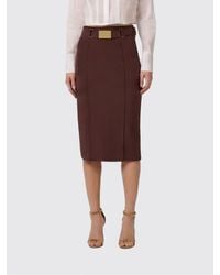 Elisabetta Franchi - Monogram Print Crêpe Midi Pencil Skirt With High Waist - Lyst