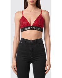 Philipp Plein - Cropped Top With Thin Straps And Rhinestone Logo - Lyst