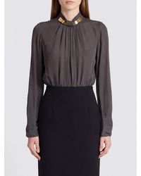 Elisabetta Franchi - Long-Sleeved Georgette Blouse With Jewel Neck - Lyst