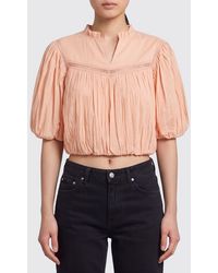 Twinset - Cropped Cotton Blouse With V-Neck And Puff Sleeves - Lyst