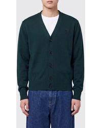 Ami Paris - V-Neck Wool Cardigan With Contrast Embroidered Logo - Lyst