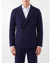 Lardini - Double-Breasted Slim Fit Wool Blazer With Classic Lapels - Lyst