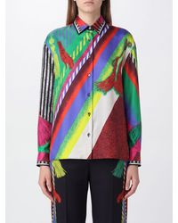 Versace - Camisa De Pura Seda Con Estampado Abstracto Y Cuello De Solapa - Lyst