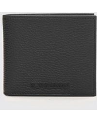 Emporio Armani - Pebbled Leather Horizontal Bifold Wallet With Applied Logo - Lyst