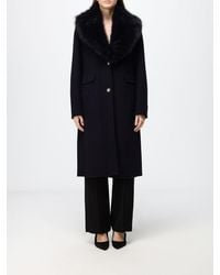 Hanita - Single-Breasted Long Wool Blend Coat With Fur Collar - Lyst