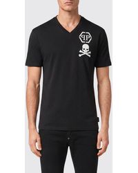 Philipp Plein - V-Neck Cotton T-Shirt With Monogram Logo - Lyst