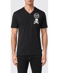 Philipp Plein - V-Neck Cotton T-Shirt With Monogram Logo - Lyst