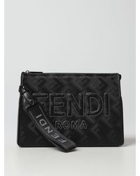 Fendi - Leather Clutch With All-over Ff Monogram - Lyst