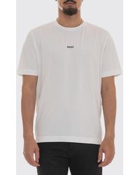 BOSS - Crew Neck Stretch-Cotton T-Shirt With Contrast Chest Logo - Lyst