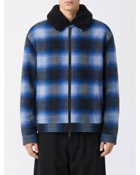 Balenciaga - Check Wool Flannel Short Coat With Fur Collar - Lyst
