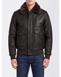 Schott Nyc - Leather Bomber Jacket With Fur Collar And Concealed Closure - Lyst