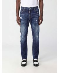 DSquared² - 642 Straight Fit Distressed Cotton Denim Jeans - Lyst