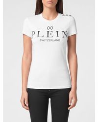 Philipp Plein - Slim Fit Jersey Crewneck T-Shirt With Contrast Logo And Epaulettes - Lyst