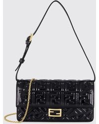 Fendi - Wallet On Chain Baguette Patent Leather Bag With Ff Monogram - Lyst
