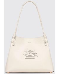 Etro - Libra Calfskin Shoulder Bag With Woven Handle And Logo - Lyst
