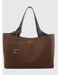Tod's - Suede Leather Shoulder Bag With Double Handle And T Timeless Logo - Lyst