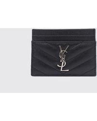 Saint Laurent - Cassandre Grain De Poudre Leather Card Holder - Lyst