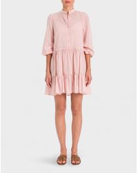 Twinset - Cotton Mini Shirt Dress With Balloon Sleeves And Mandarin Collar - Lyst
